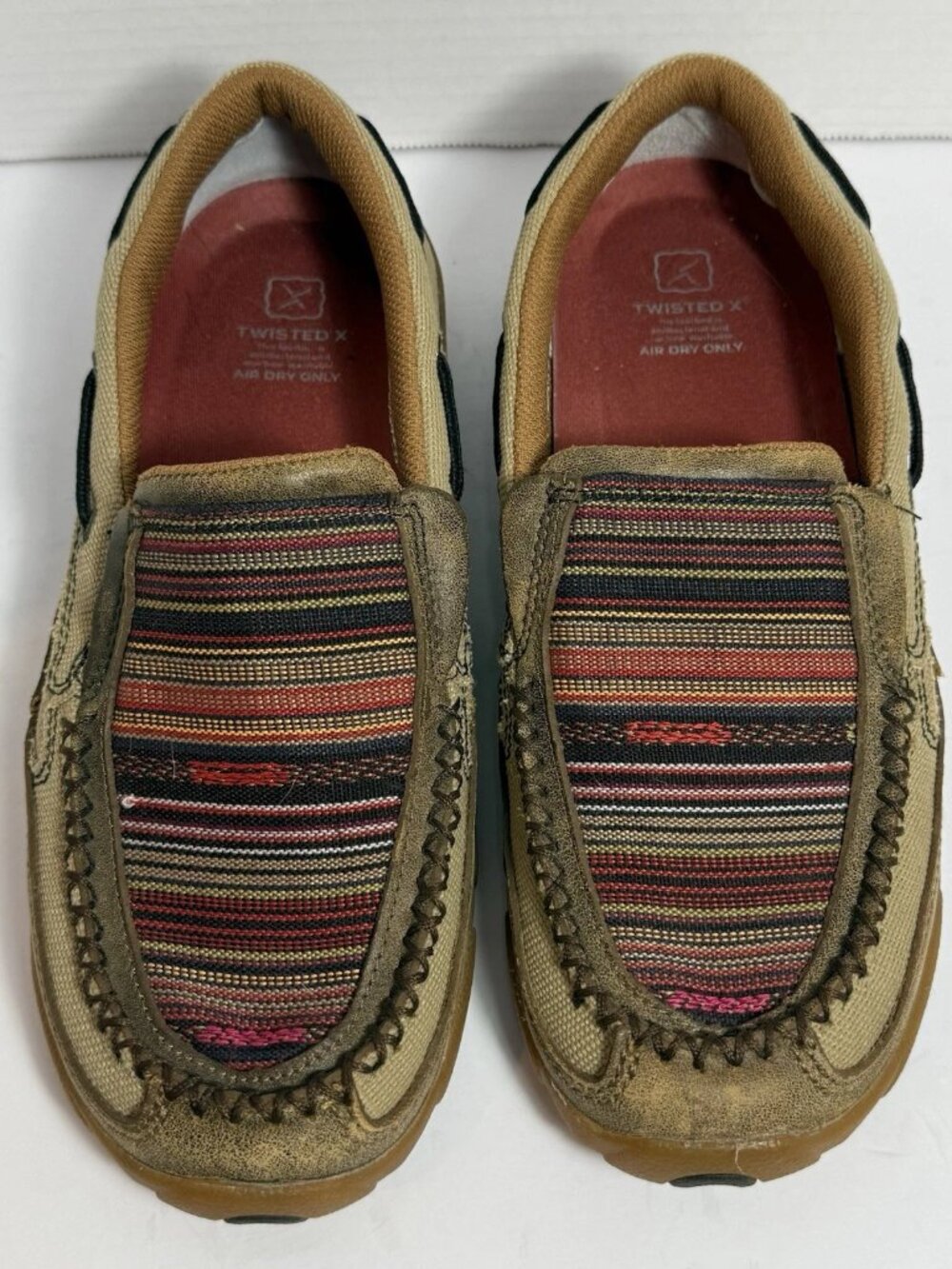 Twisted X ECO TWX Driving Mocs Women 7.5 Striped Slip-On Shoes Comfort Leather